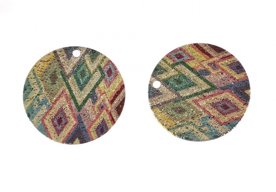 Preview: bunte Kreis Ohrringe goldfarben türkis schimmernd